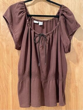 Brown Peasant off/on Shoulder Blouse